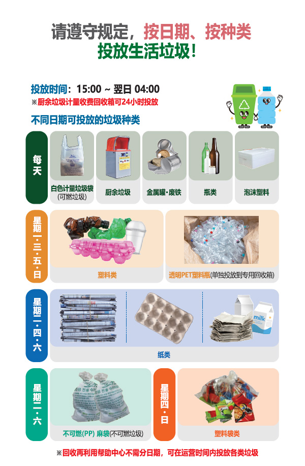 생활폐기물 요일별·종류별로 이렇게 배출해 주세요 상세(중문)