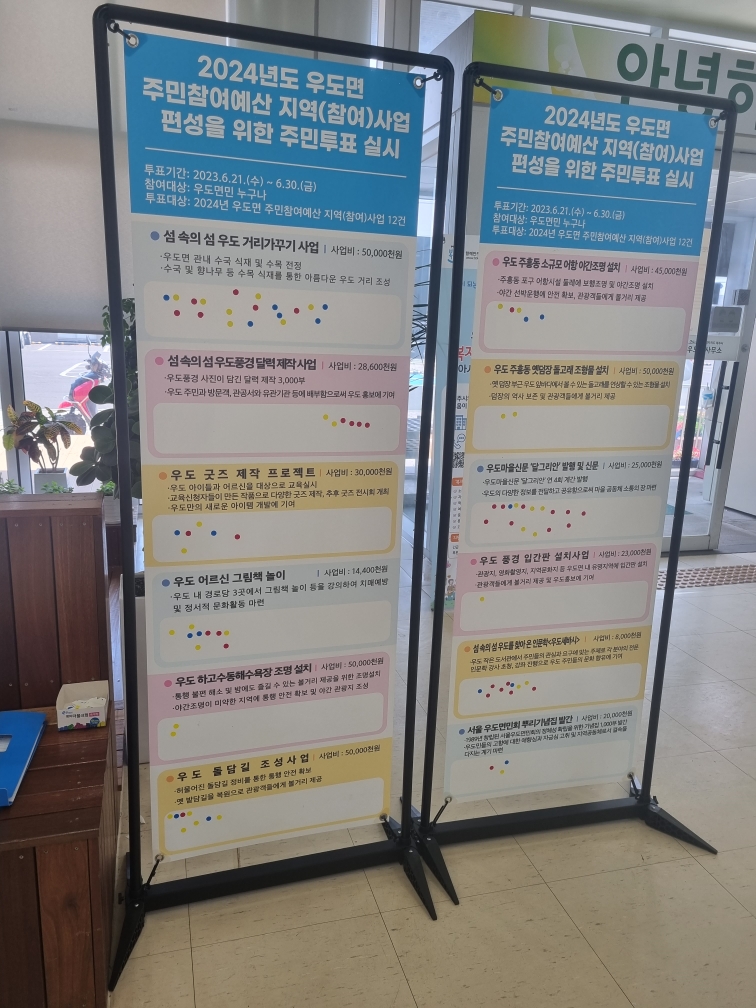 2024년 우도면 주민참여예산사업 주민투표실시[2023.06.23-06.30] 및 제4차 지역회의 개최[2023.07.10] 첨부이미지