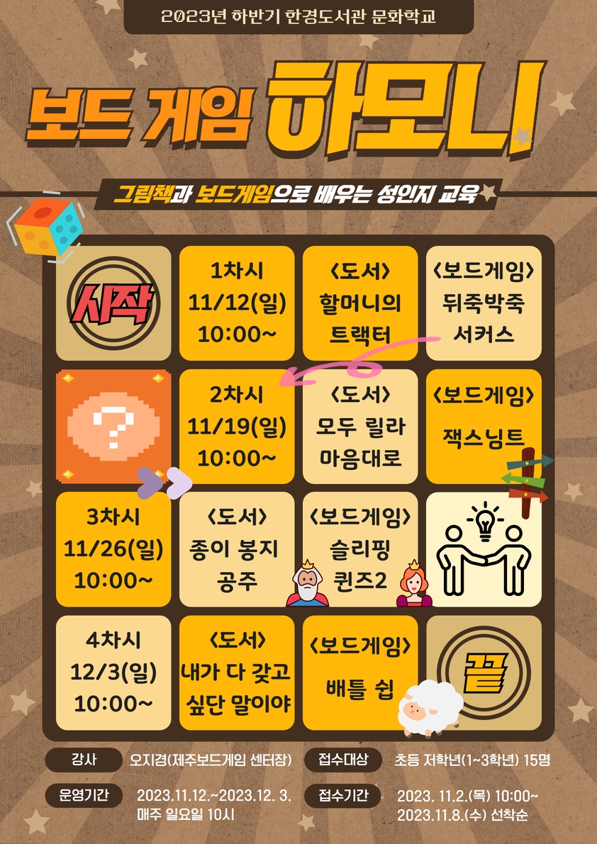 한경도서관 문화학교 「보드게임 하모니♪」 참여자 모집 첨부이미지